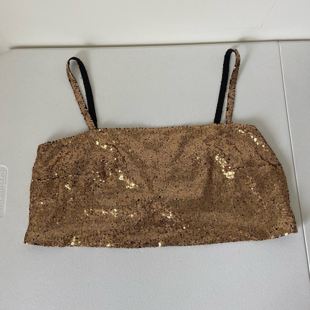 Eloquii Gold Sequin Cropped Tank Top